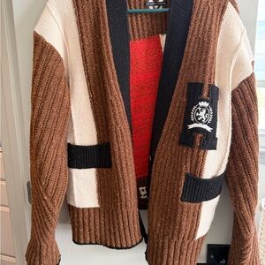 Tommy Hilfiger Varsity Brown and White Cardigan with Black Details